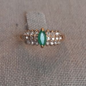 Natural Emerald & Diamond Ring in SOLID 14K YG, SZ 7